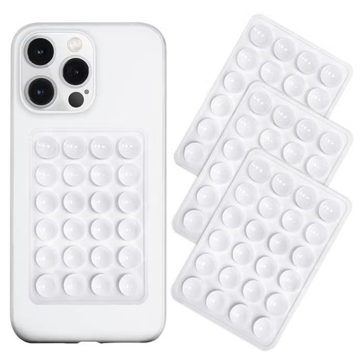 Set 4 suporturi adezive pentru telefon cu ventuze, TodyJeyHo, din silicon, anti-alunecare, alb