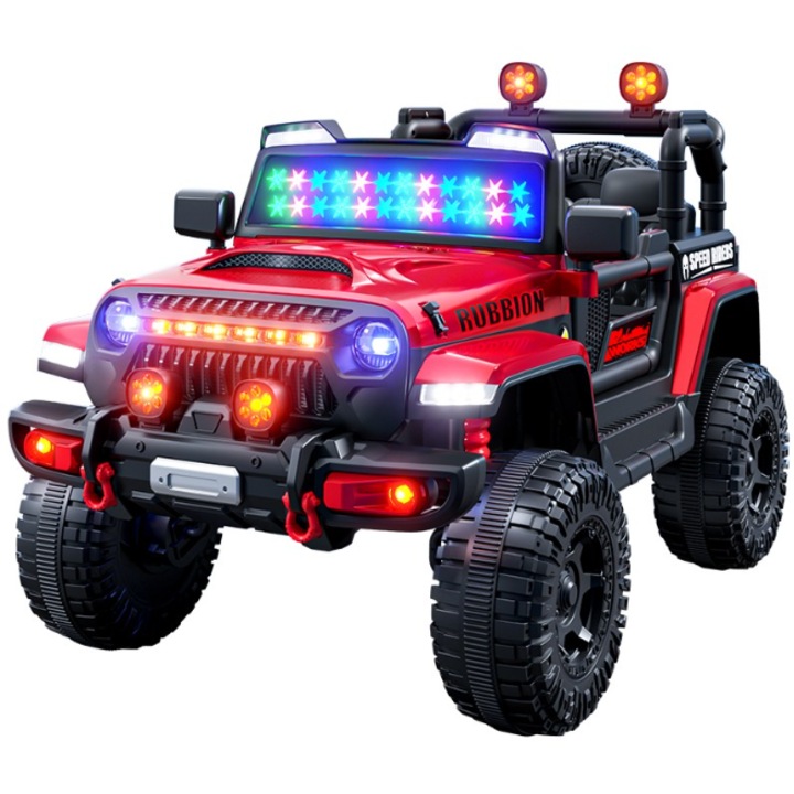 Masinuta Electrica Tip Off Road, De Tip 4X4, Acumulatori Inclusi, Baterie 12V, Control de la Distanta, Sistem de Iluminare, Sistem Sonorizare, 3+ Ani, Rosu