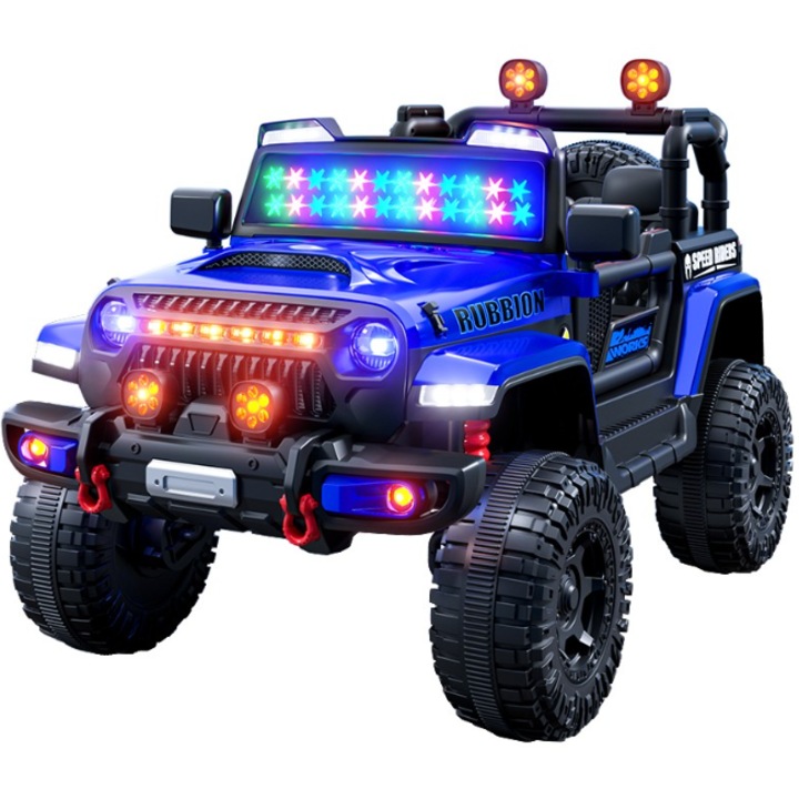 Masinuta Electrica Tip Off Road, De Tip 4X4, Acumulatori Inclusi, Baterie 12V, Control de la Distanta, Sistem de Iluminare, Sistem Sonorizare, 3+ Ani, Albastru