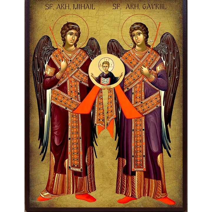 Icoana Sticker cu Cu Sfintii Mihail Si Gavril Patinata, autoadeziv, Cri-Flo, Marime 10 cm