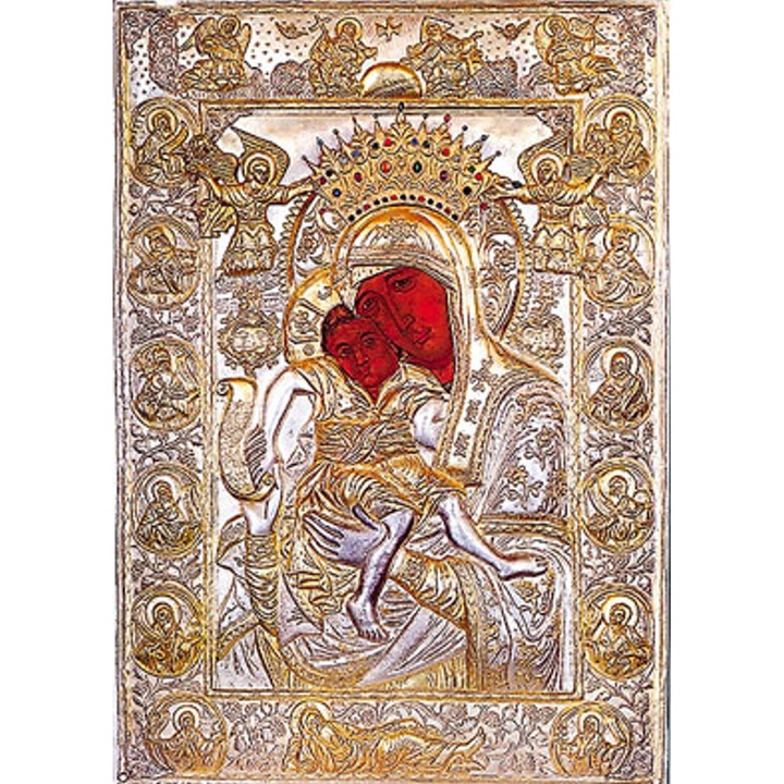 Icoana Sticker cu Pictograma Axion Esti Cu Capac De Argint - 12 C.Karyes Mt. Athos, autoadeziv, Cri-Flo, Marime 10 cm