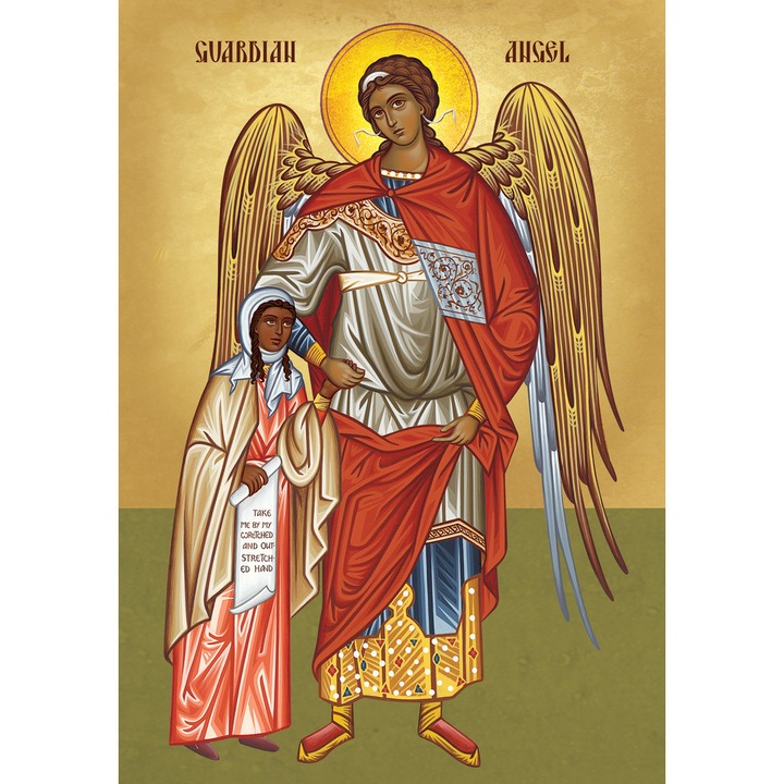Icoana Sticker cu Pictograma Ingerului Pazitor Cu Fetita, autoadeziv, Cri-Flo, Marime 20 cm