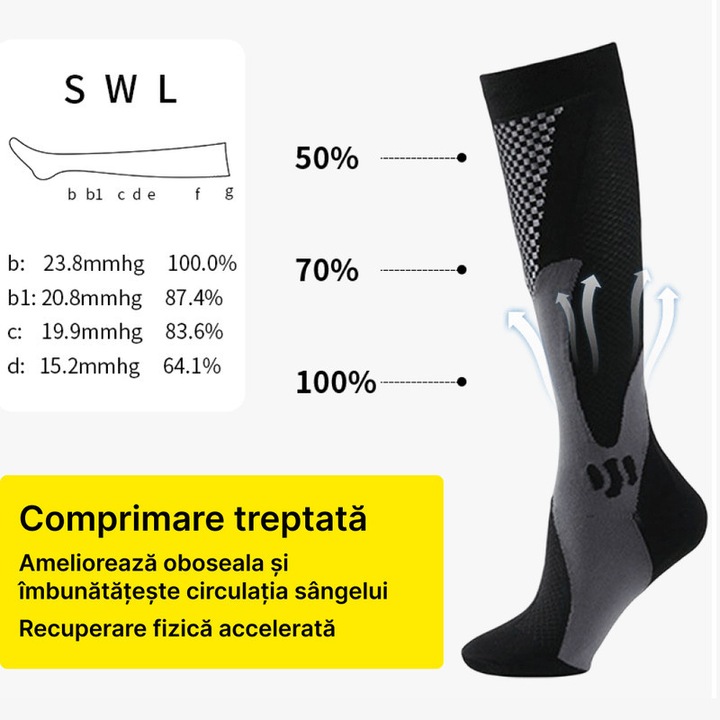 Sosete de compresie pentru fitness, negru, marimea 38-40, absorbtie transpiratie, fara miros
