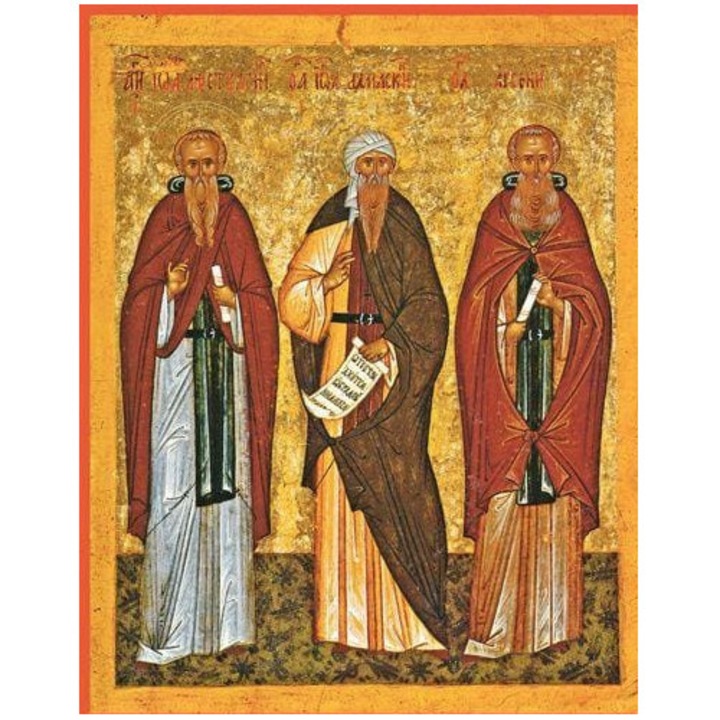 Icoana Sticker cu Sts.Arsenius Cel Mare, Ioan Al Scarii Si Ioan De Damasc, autoadeziv, Cri-Flo, Marime 6 cm