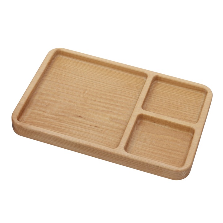 Tavita din lemn cu compartimente, Peewit, 30x20x3cm, 3 compartimente, crem