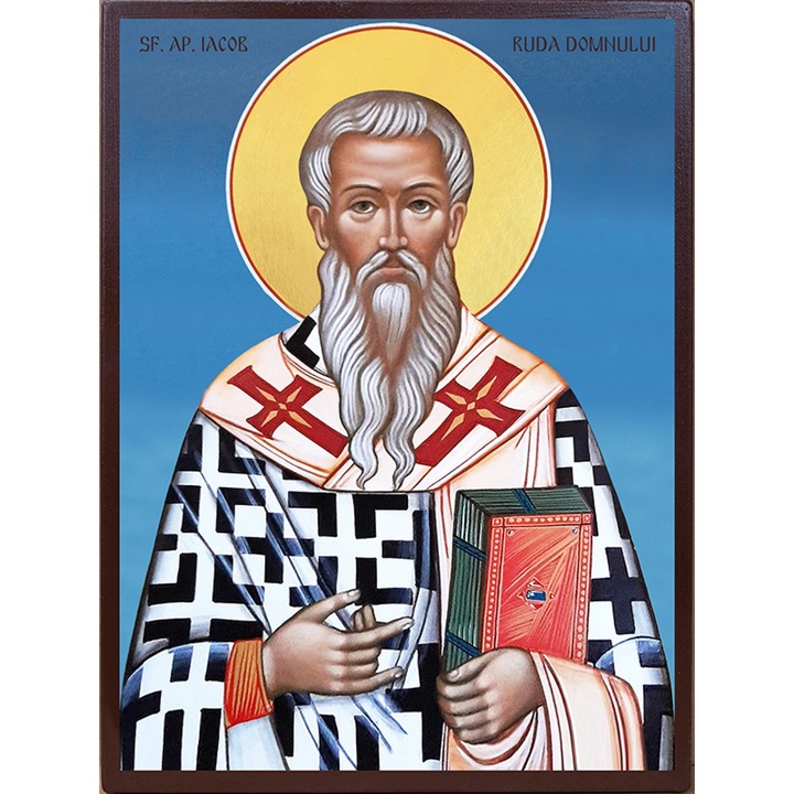 Icoana Sticker cu Cu Sf. Apostol Iacob, Ruda Domnului Fundal Albastru Lucru Manual, autoadeziv, Cri-Flo, Marime 20 cm