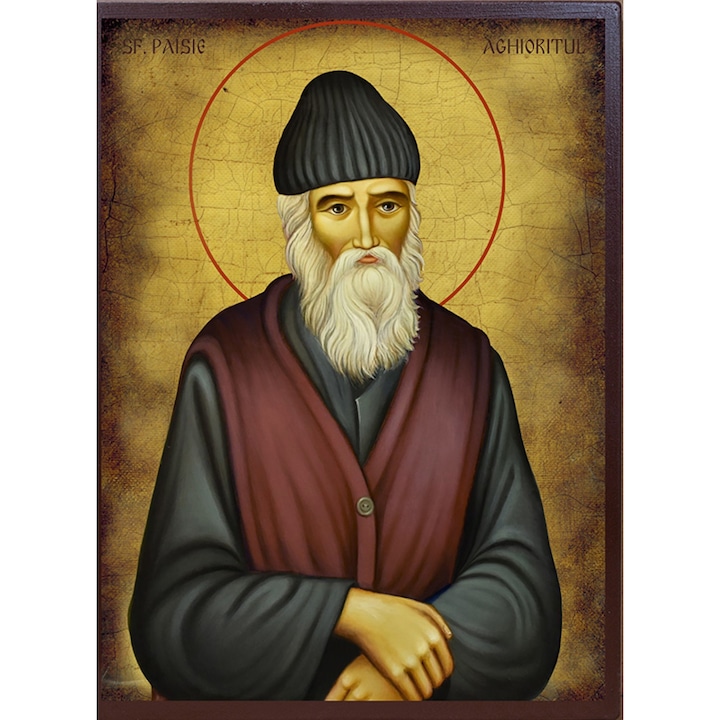 Icoana Sticker cu Cu Sf. Paisie Aghioritul Cu Patina De Vechime, autoadeziv, Cri-Flo, Marime 20 cm