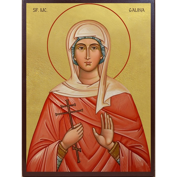 Icoana Sticker cu Cu Sf. Mc. Galina Fundal Auriu, autoadeziv, Cri-Flo, Marime 15 cm