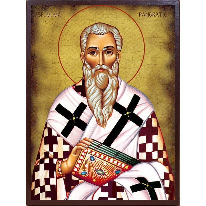 Icoana Sticker cu Cu Sf. Pangratie Cu Patina De Vechime, autoadeziv, Cri-Flo, Marime 6 cm