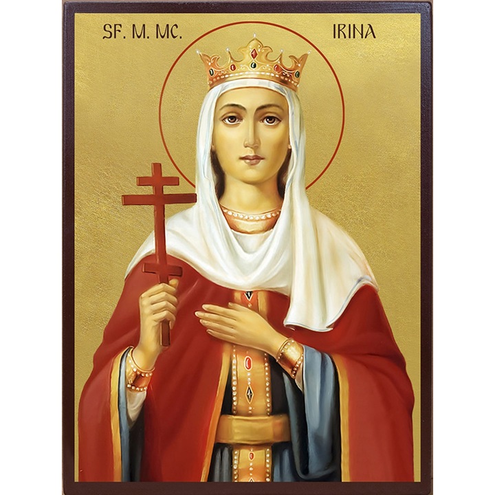 Icoana Sticker cu Cu Sfanta Mare Mucenita Irina Aurita, autoadeziv, Cri-Flo, Marime 6 cm
