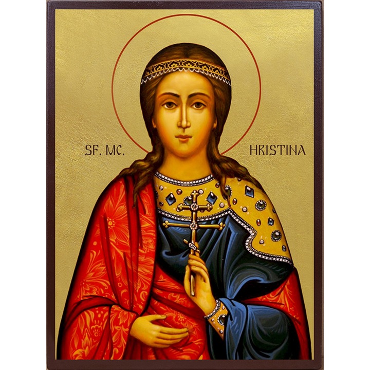 Icoana Sticker cu Cu Sfanta Mucenita Hristina Cristina Aurita, autoadeziv, Cri-Flo, Marime 20 cm