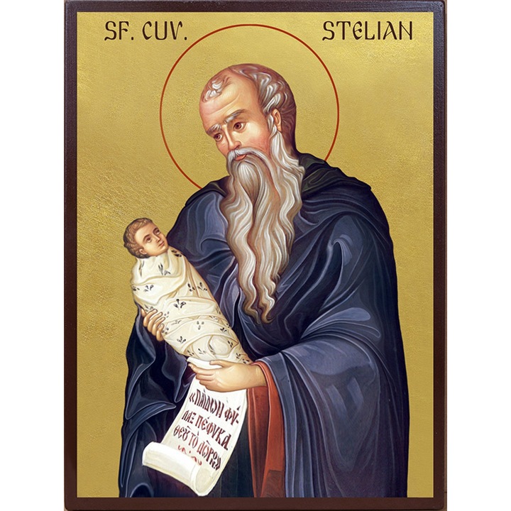 Icoana Sticker cu Cu Sfantul Cuvios Stelian Paflagonul Aurie, autoadeziv, Cri-Flo, Marime 15 cm