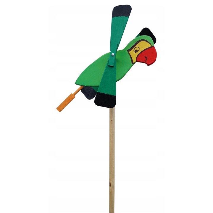 Ventilator decorativ din lemn, Peewit, papagal verde, 120x40cm, ideal pentru gradina sau terasa