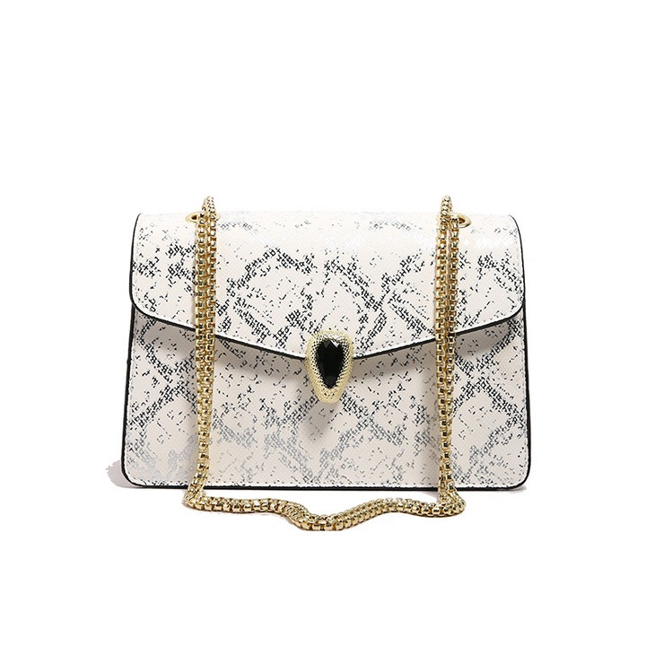 Geanta dama Era Walk, piele lacuita, alb crem, doua compartimente, crossbody