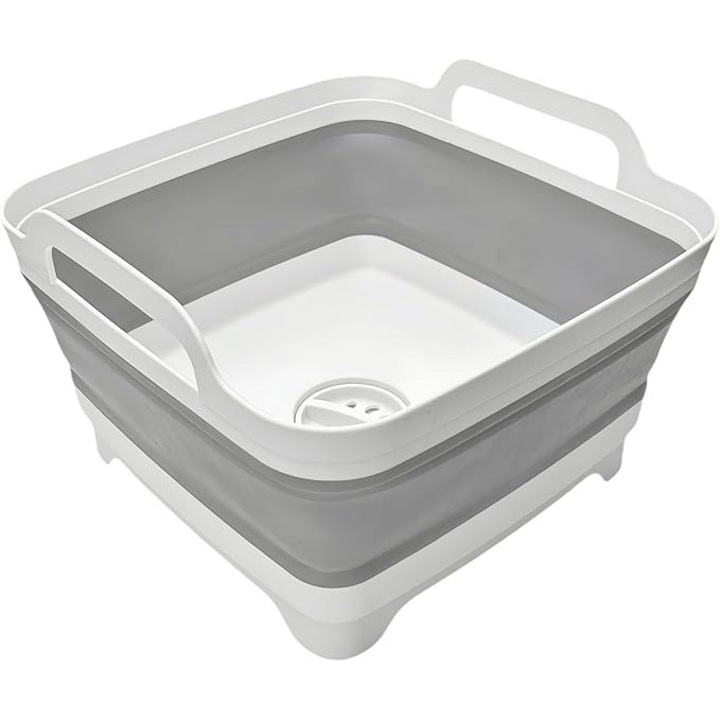 Chiuveta pliabila pentru camping TodyJeyHo, 9L, design ergonomic, usor de transportat, gri/alb