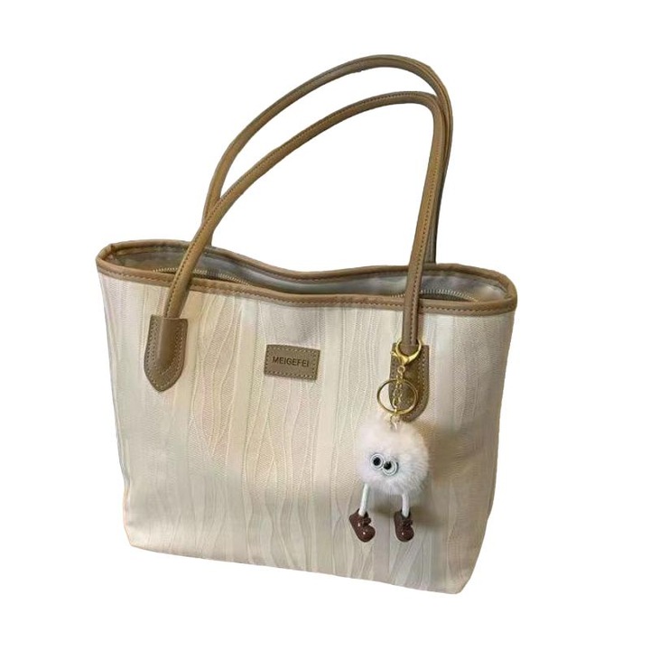Geanta mini tote, capacitate mare, design minimalist, culoare bej, 36x27x11cm