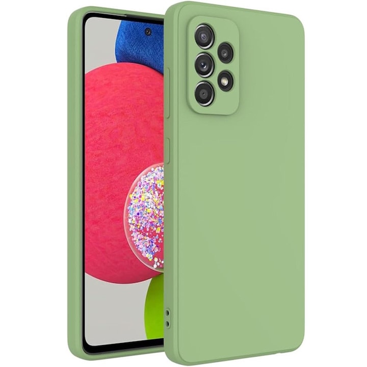Калъф за Samsung Galaxy A53, Течен силикон, Вътрешност от микрофибър, Повишена защита, Противоударен, Пастелно зелен