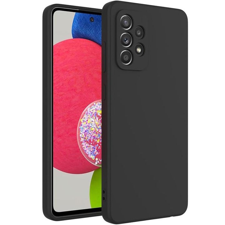 Калъф за Samsung Galaxy A53, течен силикон, Първокласно качество, Микрофибърен интериор, Повишена защита, Противоударен, Черен
