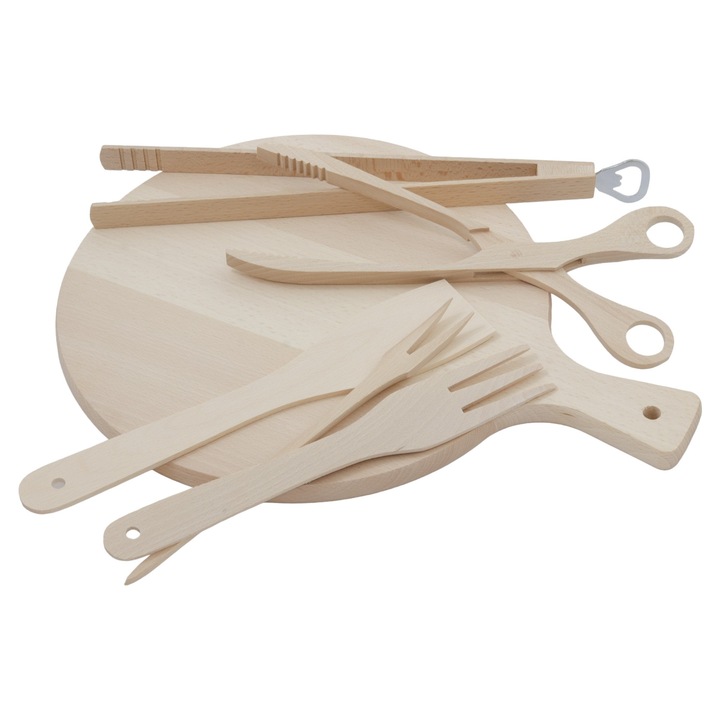 Set accesorii grill, Peewit, 6 elemente, lemn de fag, ecologic, 30x40cm