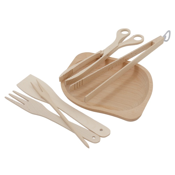 Set ustensile gratar, peewit, 6 elemente, lemn de fag, ecologic, 20x24cm