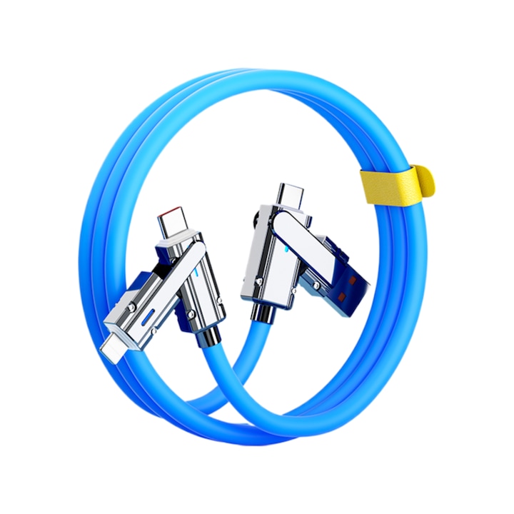 Cablu de incarcare 4 in 1, incarcare super rapida 100W, silicon moale, 1m, albastru, universal