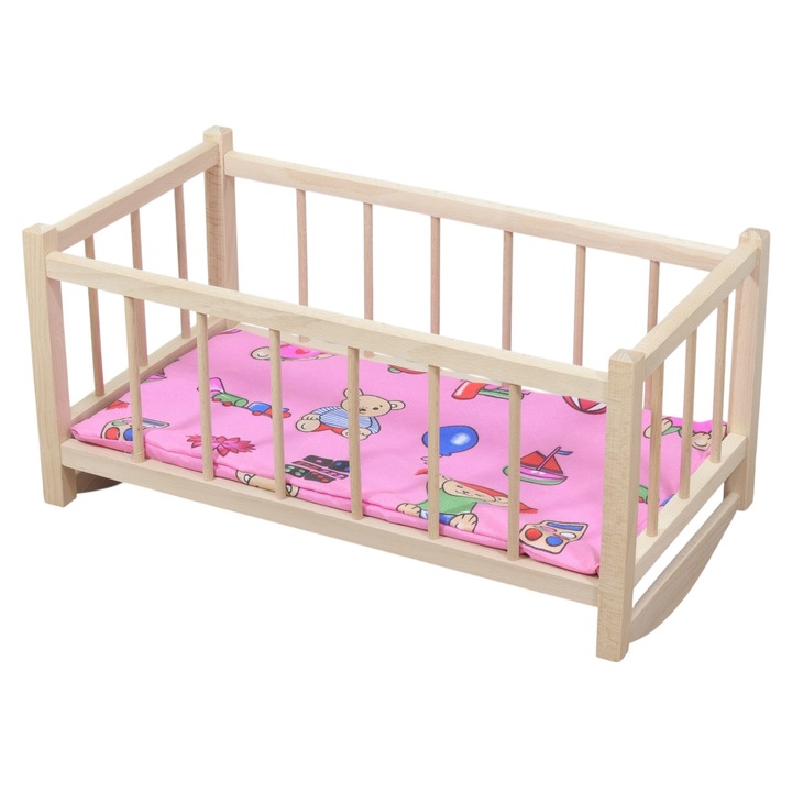 Leagan pentru papusi, Peewit, leagan din lemn, natural, 49,5x27x25cm, cu saltea