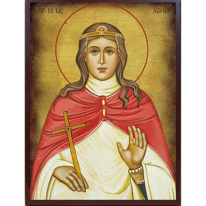 Icoana Sticker cu Cu Sf. Agnia Din Roma Aspect Imbatranit Autentic, autoadeziv, Cri-Flo, Marime 6 cm