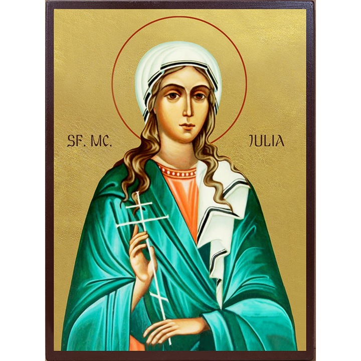 Icoana Sticker cu Cu Sfanta Mucenita Iulia Fundal Aurit, autoadeziv, Cri-Flo, Marime 25 cm