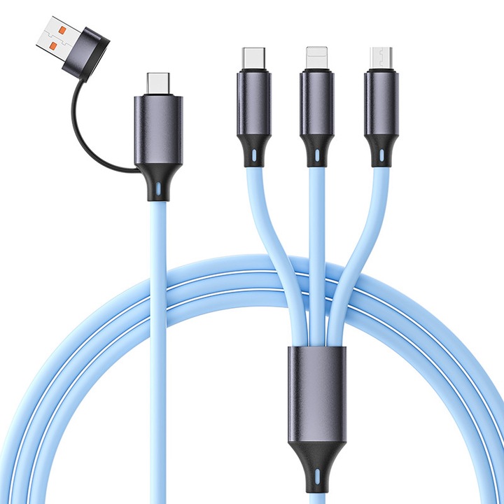 Cablu de date pentru telefoane, potrivit pentru iPhone si Android, material siliconic, incarcare rapida, Albastru