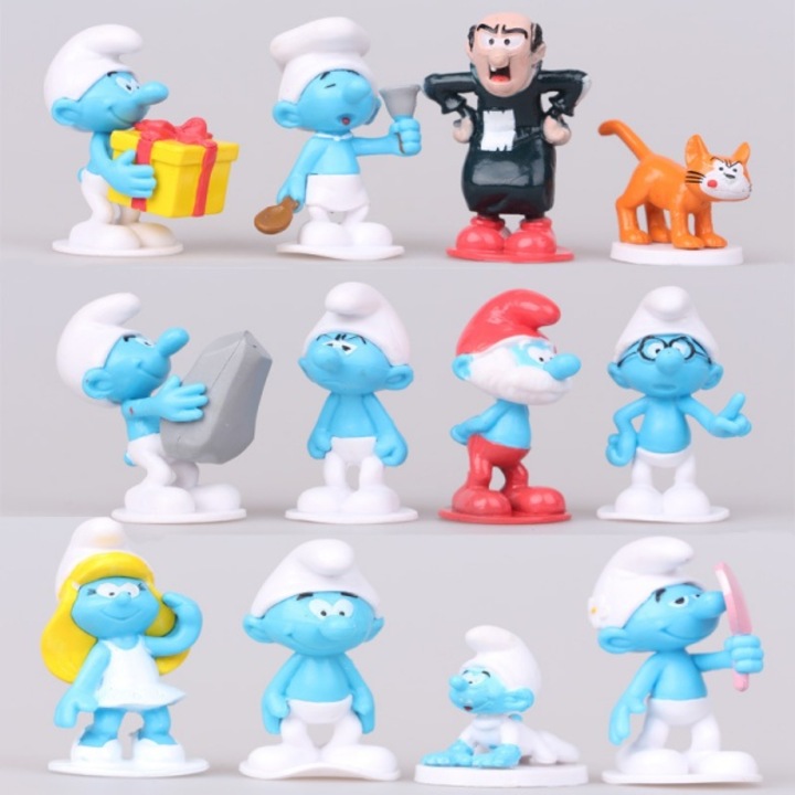Set de 12 Figurine Strumfi (Smurfs) - Cadou pentru Copii, Colectie Personaje Multicolor, Papusi Jucarii Decoratiuni