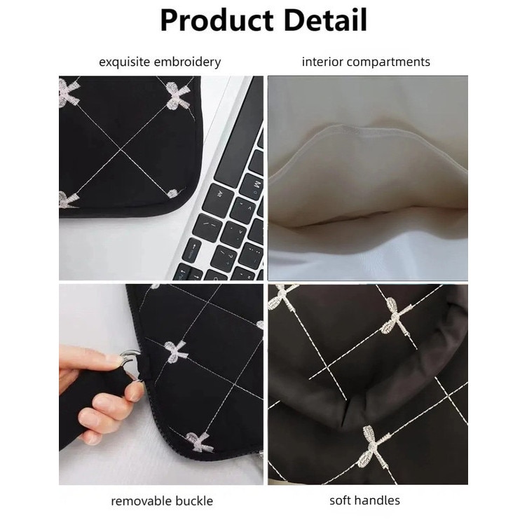 Geanta laptop 15.6 inch, negru, broderie alba, captuseala moale, dimensiuni 15.6 inch, pentru Apple MacBook Pro/Air, Huawei, HP, Dell