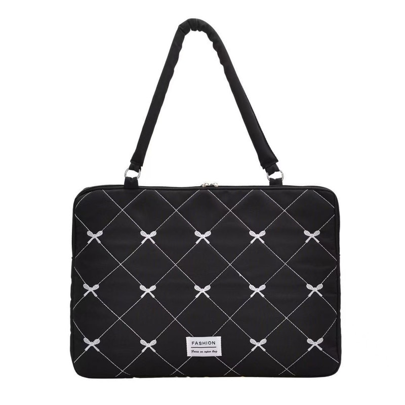 Geanta laptop 15.6 inch, negru, broderie alba, captuseala moale, dimensiuni 15.6 inch, pentru Apple MacBook Pro/Air, Huawei, HP, Dell
