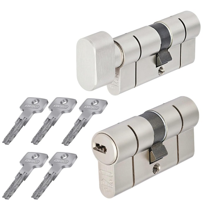 Set cilindri Abus D10+KD10NP, 30x45 mm, nichel, cilindru dublu, 5 chei