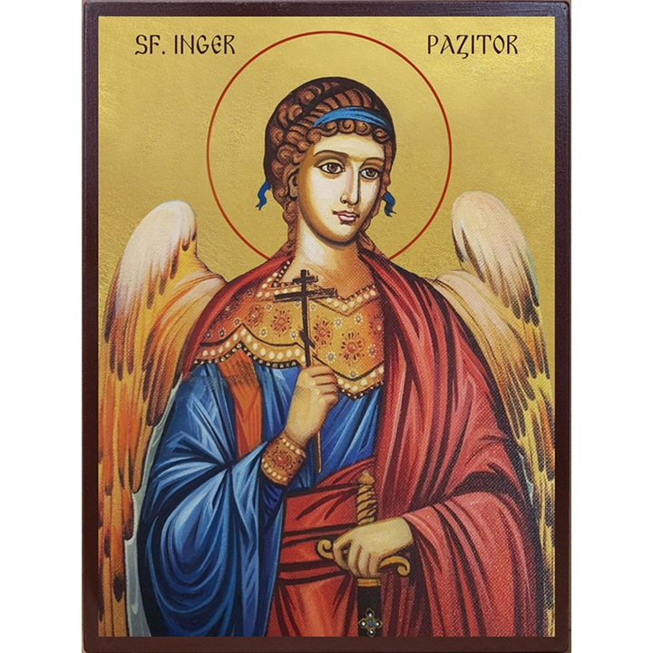 Icoana Sticker cu Cu Inger Pazitor Aurita, autoadeziv, Cri-Flo, Marime 6 cm