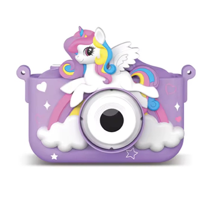 Camera foto pentru copii, card SD de 32 GB, 1080P HD, ecran IPS cu protectie pentru ochi, 2,0 inci, 600 mAh, cablu USB, carcasa din silicon, 3 ani+, Unicorn