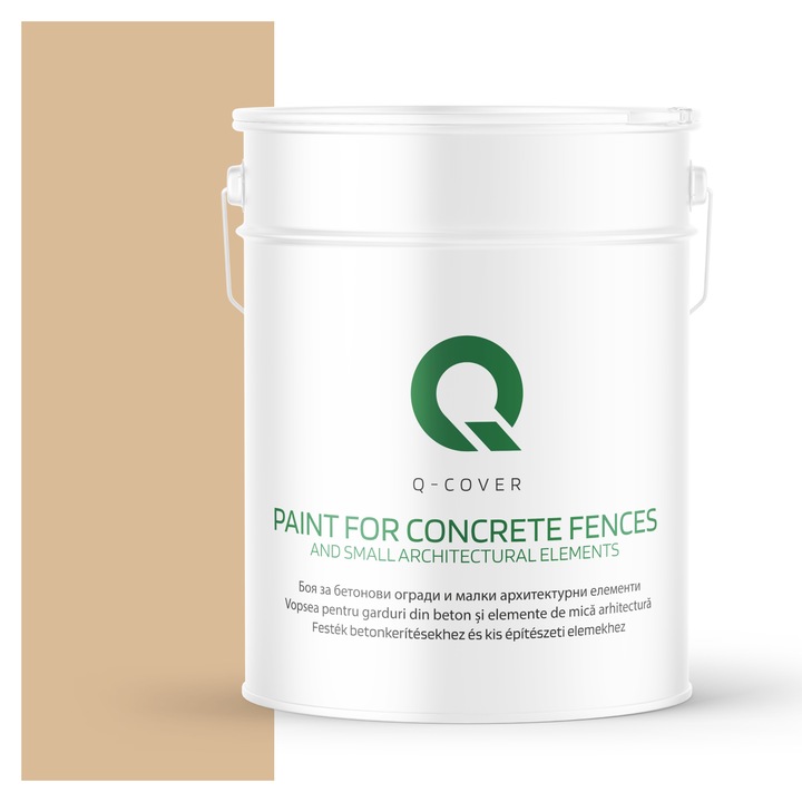 Vopsea pentru garduri din beton si elemente de mica arhitectura, Q-COVER, Bej F445, mat, Rezistent la UV, Uscare rapida, Termorezistenta, Antimucegai, Pe baza de apa, Rezistenta la intemperii, 10L