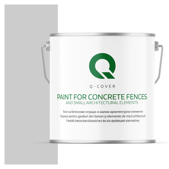 Vopsea pentru garduri din beton si elemente de mica arhitectura, Q-COVER, Gri deschis F262, mat, Rezistent la UV, Uscare rapida, Termorezistenta, Antimucegai, Pe baza de apa, Rezistenta la intemperii, 5L