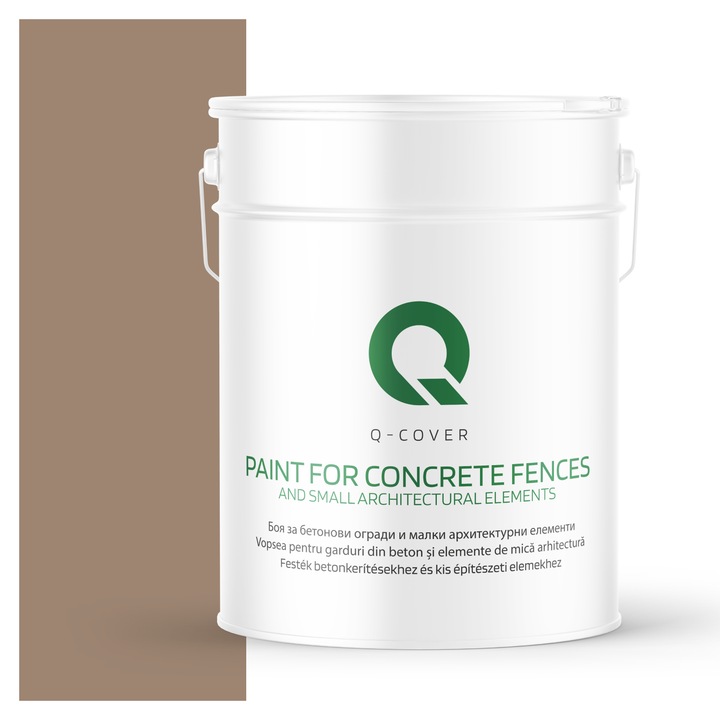 Vopsea pentru garduri din beton si elemente de mica arhitectura, Q-COVER, Nuc F535, mat, Rezistent la UV, Uscare rapida, Termorezistenta, Antimucegai, Pe baza de apa, Rezistenta la intemperii, 10L