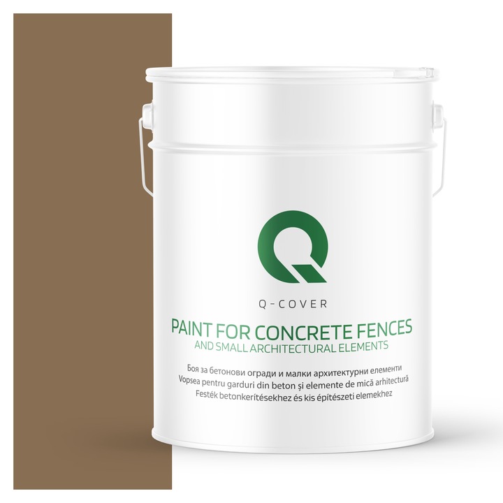 Vopsea pentru garduri din beton si elemente de mica arhitectura, Q-COVER, Cacao F545, mat, Rezistent la UV, Uscare rapida, Termorezistenta, Antimucegai, Pe baza de apa, Rezistenta la intemperii, 10L