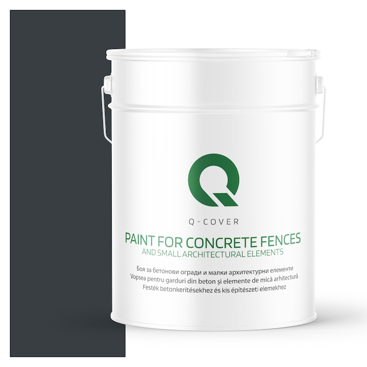 Vopsea pentru garduri din beton si elemente de mica arhitectura, Q-COVER, Antracit 7016, mat, Rezistent la UV, Uscare rapida, Termorezistenta, Antimucegai, Pe baza de apa, Rezistenta la intemperii, 10L