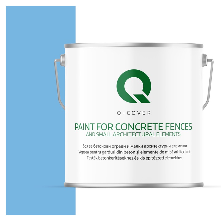 Vopsea pentru garduri din beton si elemente de mica arhitectura, Q-COVER, Bleu F116, mat, Rezistent la UV, Uscare rapida, Termorezistenta, Antimucegai, Pe baza de apa, Rezistenta la intemperii, 5L