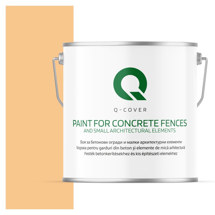 Vopsea pentru garduri din beton si elemente de mica arhitectura, Q-COVER, Portocaliu deschis F764, mat, Rezistent la UV, Uscare rapida, Termorezistenta, Antimucegai, Pe baza de apa, Rezistenta la intemperii, 5L