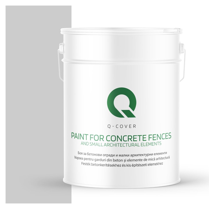 Vopsea pentru garduri din beton si elemente de mica arhitectura, Q-COVER, Gri deschis F262, mat, Rezistent la UV, Uscare rapida, Termorezistenta, Antimucegai, Pe baza de apa, Rezistenta la intemperii, 10L