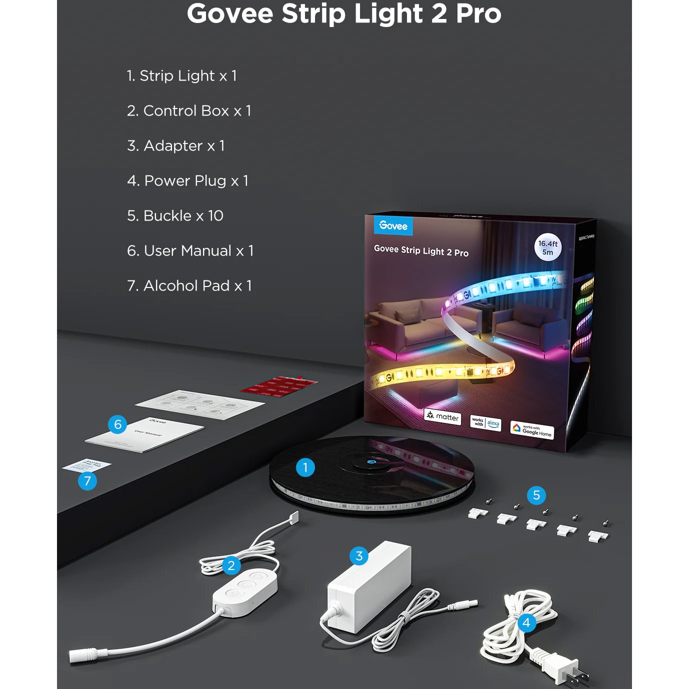 Banda LED RGBWW Govee H61F5 2 Pro, Matter, Bluetooth, Wi-Fi, 340