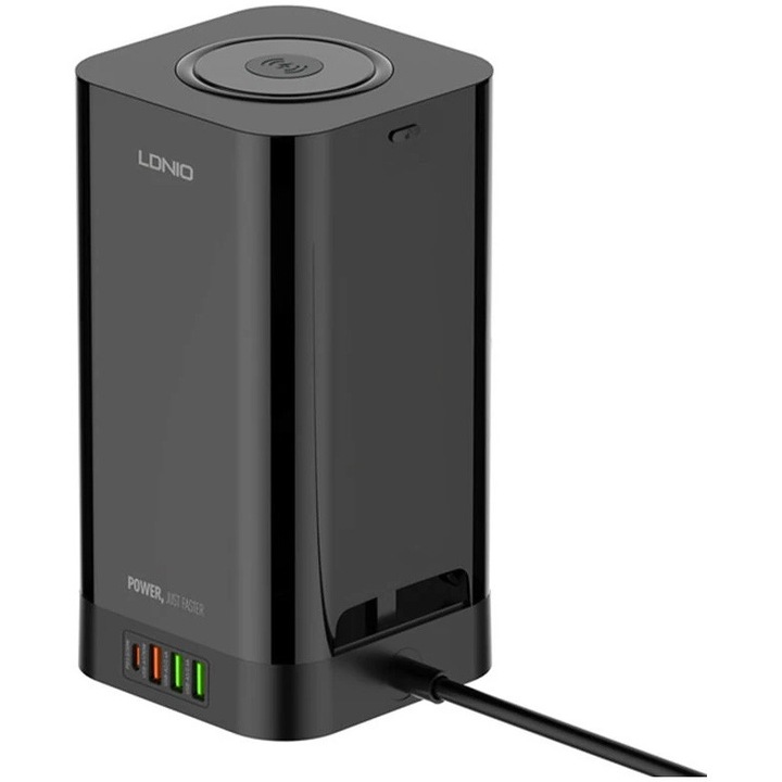 Prelungitor tip turn LDNIO SEW4485, Incarcator wireless, 3 prize, 3xUSB-A, 1xUSB-C, Incarcare rapida QC 3.0, 32W, 2m