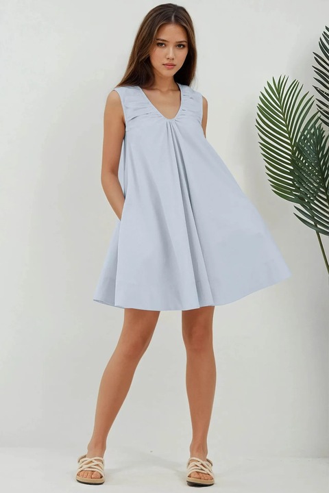 Мини рокля, HiCCUP, U-образно деколте, синя, текстил