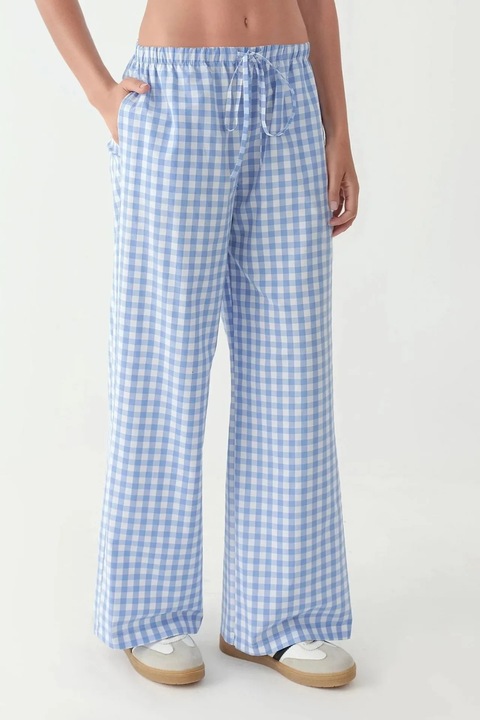 Дамски панталон, HiCCUP, широк кариран панталон, син, текстил