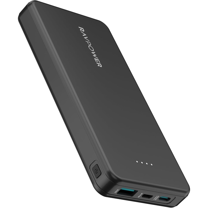 Külső akkumulátor RavPower RP-PB1215, 10 000 mAh, 15 W, USB-C, USB-A, microUSB, fekete