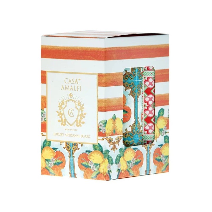 Casa Amalfi kézzel készített szappan ajándék szett, Summer in Sorrento, 2 db, citrusos aromájú gyümölcs spritz, 100% vegán, jojobaolaj, shea vaj, gyengéden tisztítja a bőrt, hidratál, Olaszországban készült, 2 x 150 g