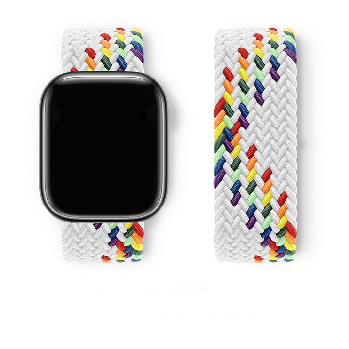 Curea ceas pentru Apple Watch 10/9/8/7/6/5/4/3/SE/2 - 42/44/45/46/49MM，Totul intr-unul nailon elastic，M, Alb/Culoare